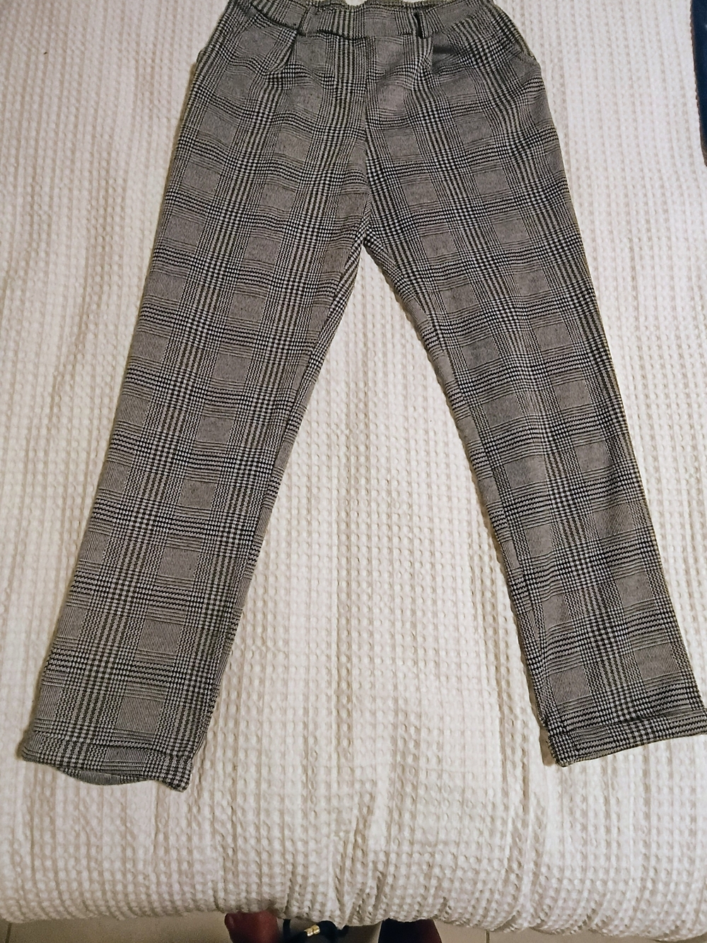 Gray Plaid Straight-Leg Pants